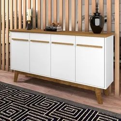 Balcão Aparador Buffet Opala 3 Portas Madeira Cinamomo/Branco - Bechar