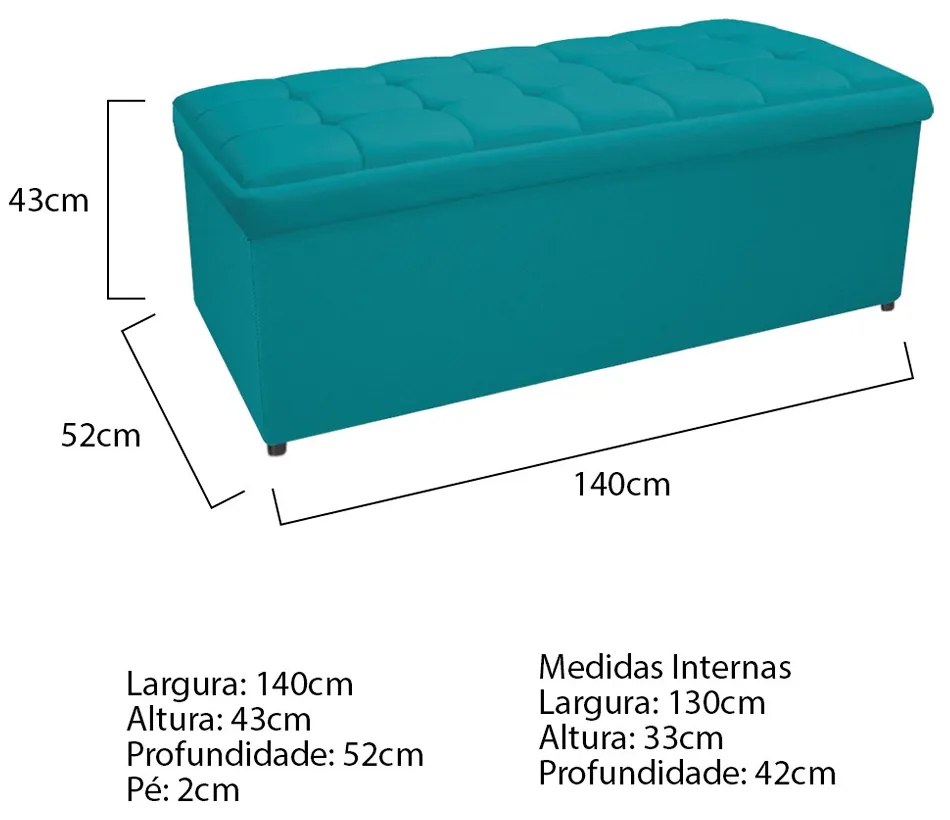 Calçadeira Copenhague 140 cm Casal Suede Azul Turquesa - ADJ Decor