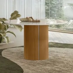 Mesa de Jantar Redonda 135cm 6 Lugares Flex Zuni Ypê/Off N02 - Mpozena