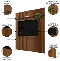 Painel para TV 75 Polegadas Ripado 223x240cm Pratisk D04 Freijó - Mpoz