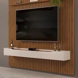 Painel para TV 75 Pol Ripado com Bancada Suspensa 250x240cm Pratisk D0