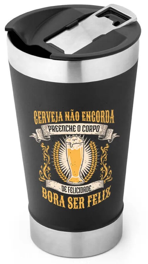 Copo Térmico Cerveja Não Engorda em Inox Com Tampa e Abridor Chopp