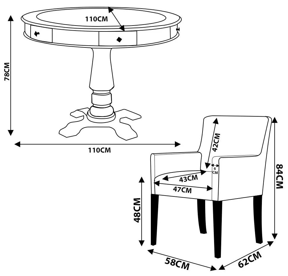 Mesa de Jogos Carteado Redonda Victoria Tampo Reversível Preto com Kit 4 Cadeiras Liverpool PU Sintético Preto Liso G36 G15 - Gran Belo