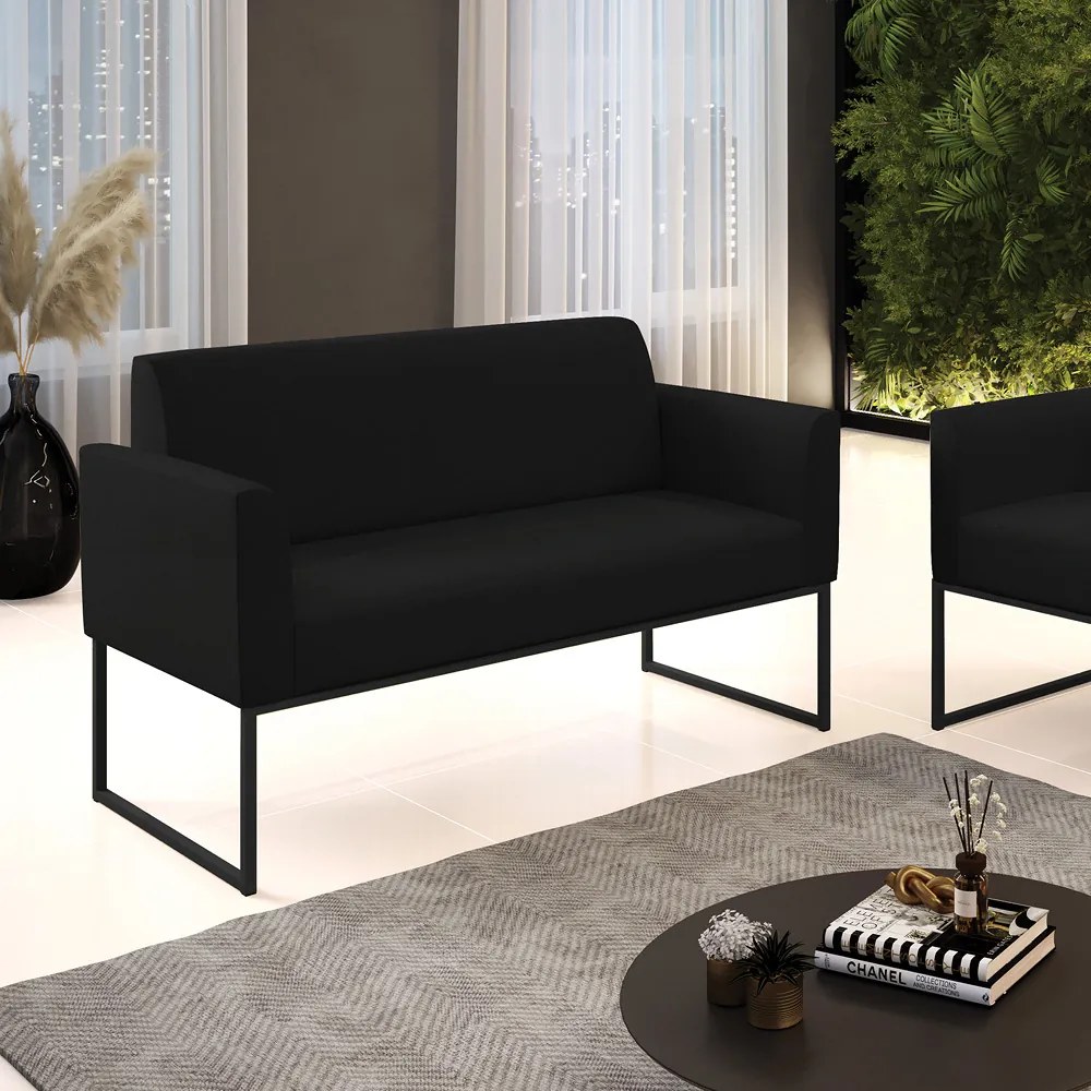 Sofá Namoradeira Base Industrial Preto Marisa Linho Preto A79 D03 - D'Rossi