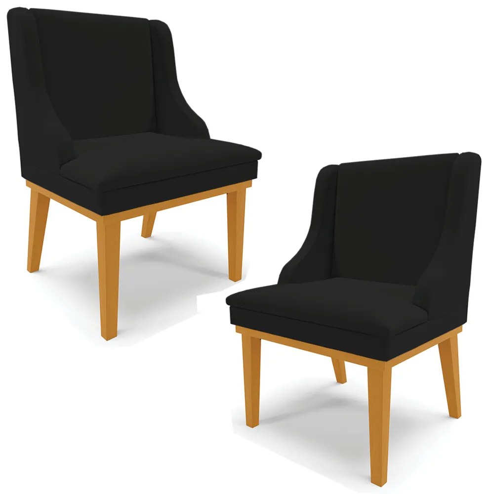 Kit 2 Cadeiras Decorativas Sala de Jantar Base Fixa de Madeira Firenze Linho Preto/Castanho G19 - Gran Belo