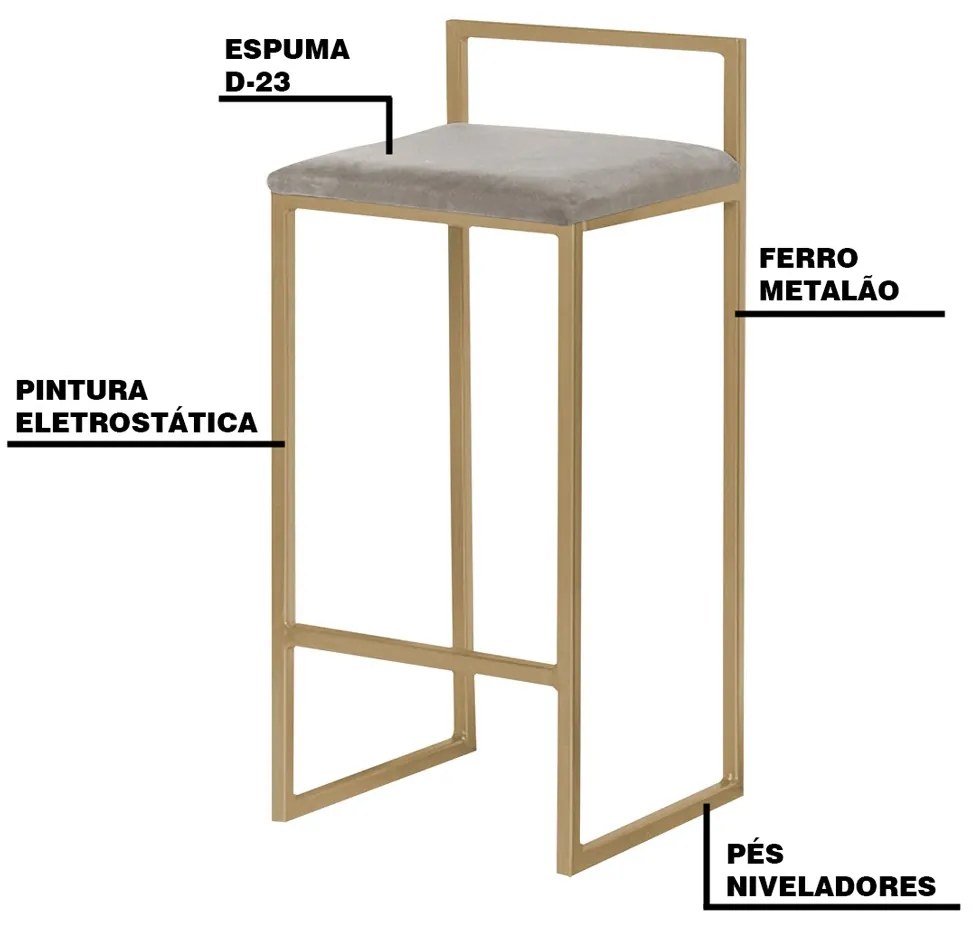 Kit 2 Banqueta Decorativa Selena Base Gold Veludo Cinza G41 - Gran Belo
