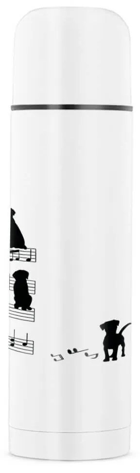 Garrafa Térmica 500ml Cachorro Musical Cromado Água Café Chá - Branco