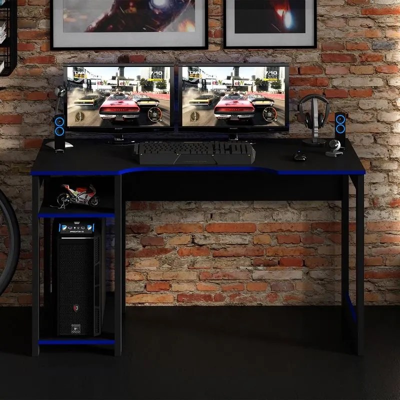 Mesa Gamer Escrivaninha Tecno Reversível Preto Azul
