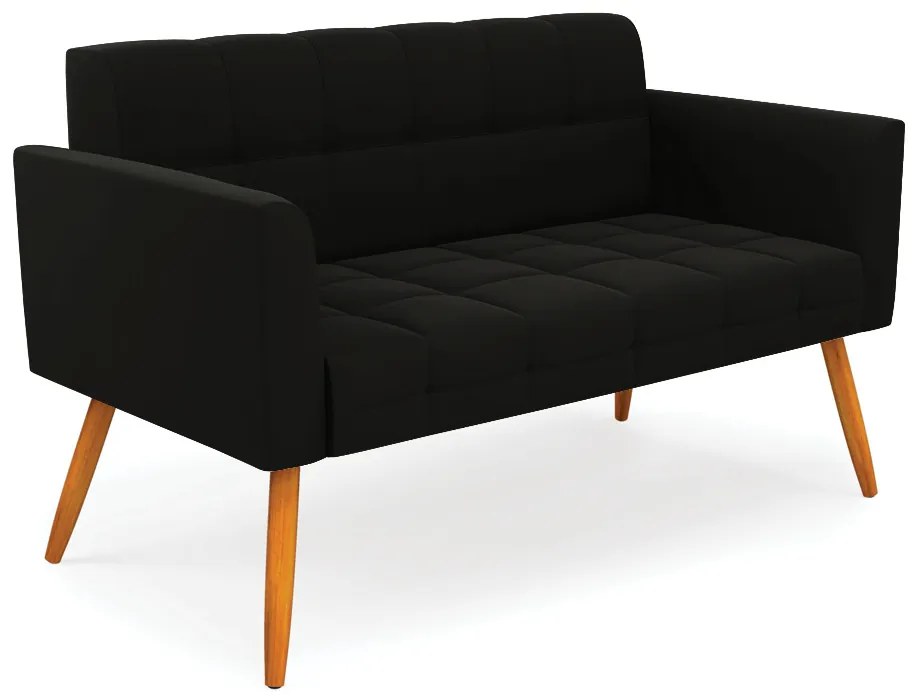 Kit 1 Sofá Namoradeira e 2 Poltronas Elisa Suede Pés Palito Castanho - D'Rossi - Preto
