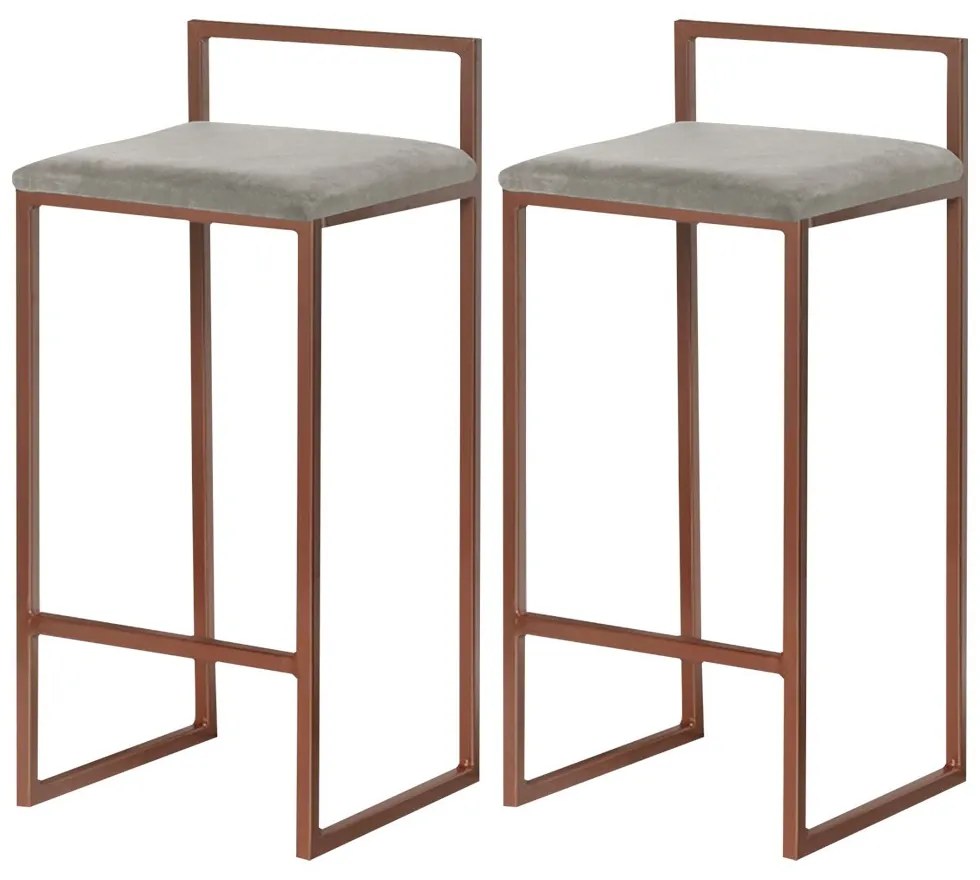 Kit 2 Banquetas Decorativa Jasmine Base Bronze Veludo Cinza G41 - Gran Belo