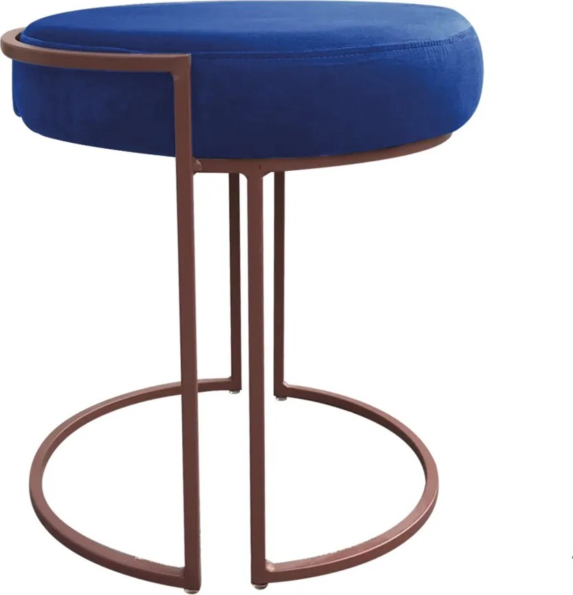 Puff Redondo Base Industrial Cobre Kit 2 Love Suede - Azul Royal