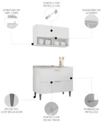 Armário de Cozinha CP01 Com Pia 100cm Pérola Z34 Branco - Mpozenat