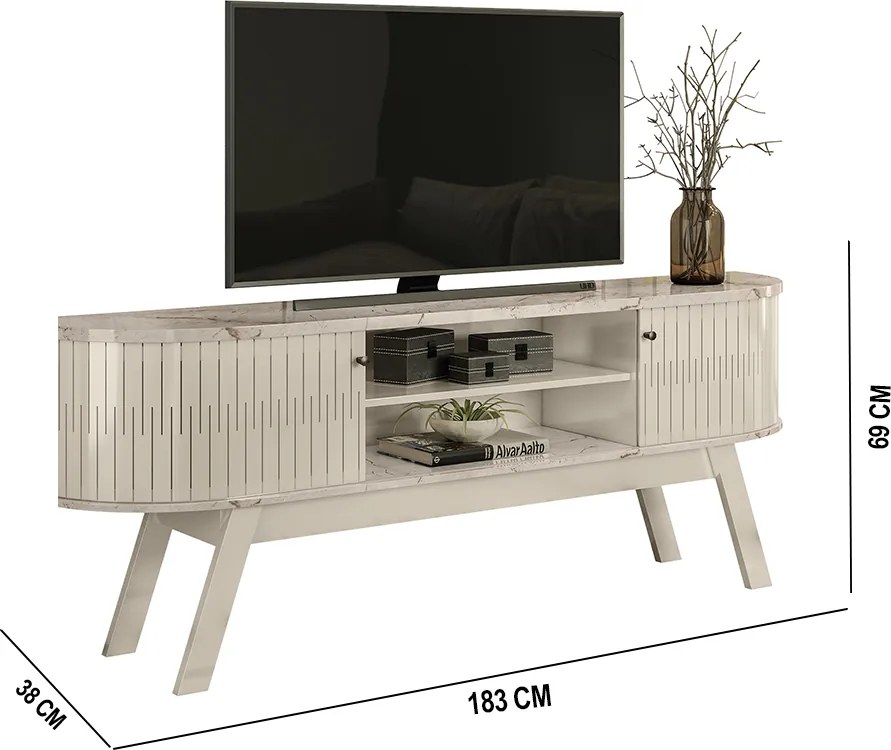Rack TV 75 Pol 183cm Bancada para Sala Enzari Calacata/Off White M20 - D'Rossi