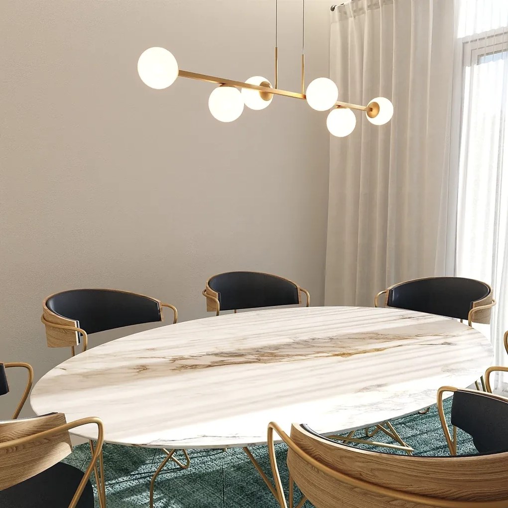 Pendente Six Retângular 124X25,5X27Cm Alumínio E Globo Ø12Cm Fosco 6Xg... (COBRE, FOSCO)