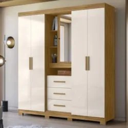 Guarda Roupa Casal 195cm Com Espelho Cieza Freijó/Off Z17 - Mpozena