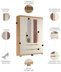 Guarda Roupa Casal 240cm com Espelho Doble Off/Freijó - Albatroz