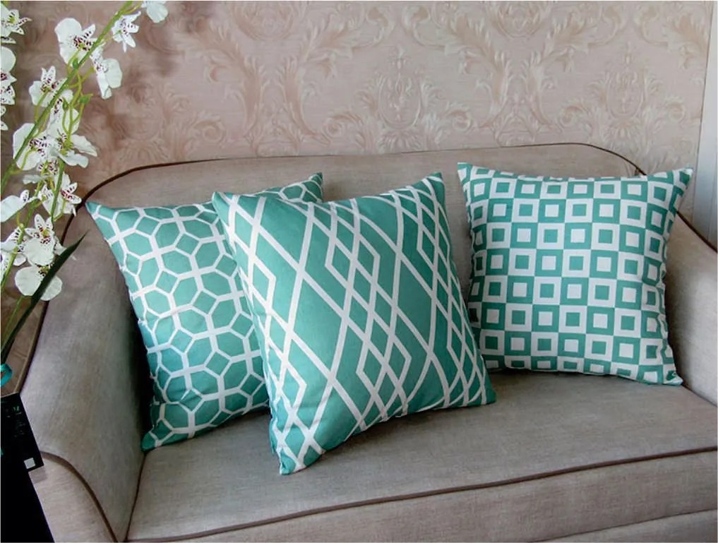 3 Capas para Almofada Soft Turim Geométrico Turquesa 43x43cm