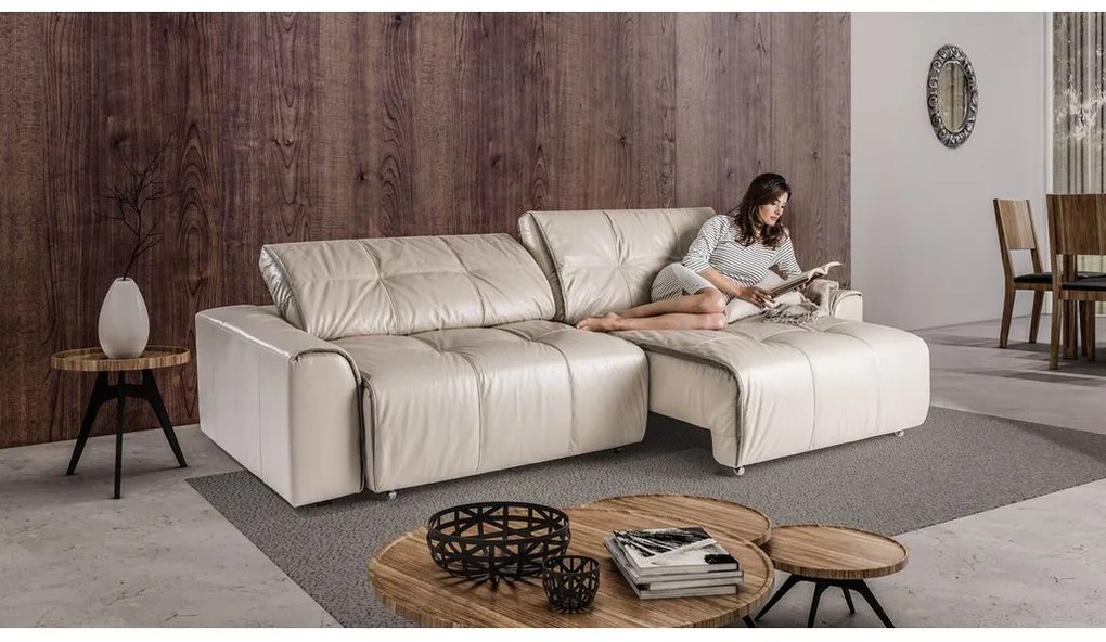 Sofá Couro Legitimo 5 Lugares Retrátil e Reclinável - Connor - PROMOÇÃO - PRONTA ENTREGA - ÚLTIMA PEÇA Couro Natural Perola