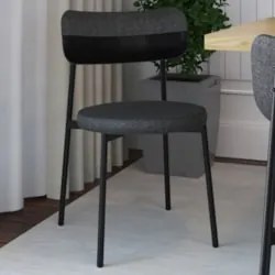 Cadeira de Jantar Estofada Fixa Nyka M25 Linho Grafite/Preto - Mpozena