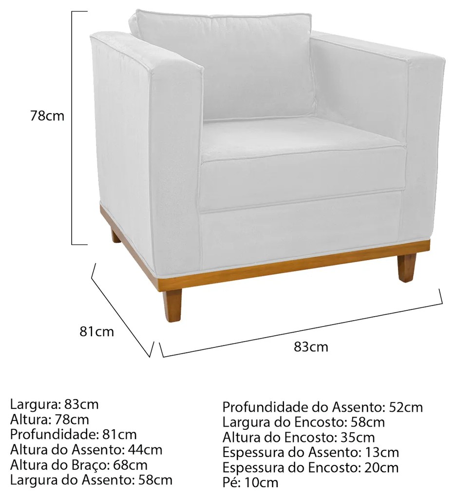 Poltrona Decorativa Europa Suede Branco ADJ Decor