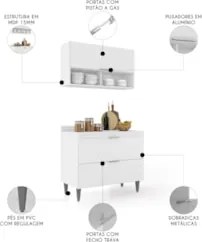 Armário de Cozinha Com Tampo CP01 100cm Pérola Branco Z34      - Mpoze