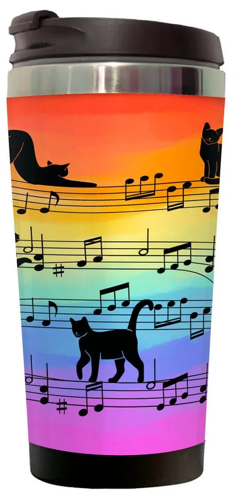 Copo Térmico 500ml Inox Gato Musical Arco iris