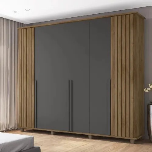 Guarda Roupa Ripado França 6 Portas Cinamomo/Grafite – RV Móveis
