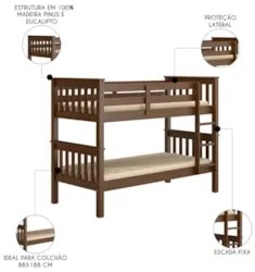 Beliche Solteiro Juvenil com Escada Móvel Bliss Z40 Castanho Acetinado