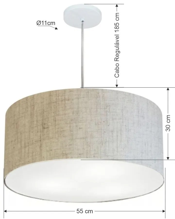 Lustre Pendente Cilíndrico Md-4220 Cúpula em Tecido 55x30cm Rustico Bege - Bivolt
