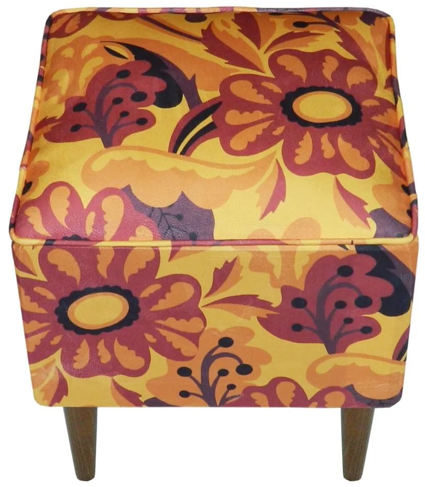 Puff Quadrado Milão Suprema em Suede com Pés Palito - Flor