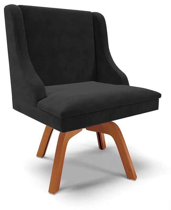 Kit 06 Cadeiras de Jantar Liz Suede Preto Base Madeira MM35 - D'Rossi