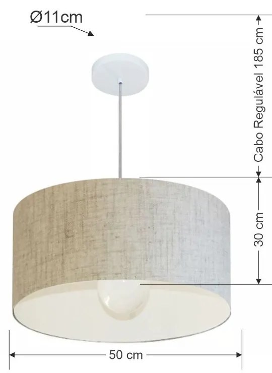 Lustre Pendente Cilíndrico Md-4069 Cúpula em Tecido 50x30cm Rustico Bege - Bivolt
