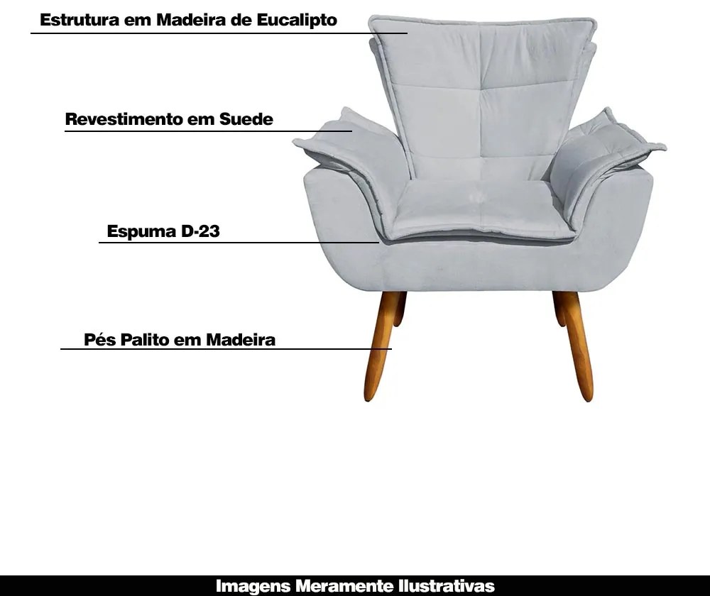 Poltrona Decorativa Pés Palito Charger Suede Cinza G19 - Gran Belo