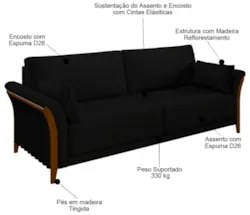 Kit Sofá Living 3 Lugares e Poltrona 102cm Pés Madeira Roya Z32 Veludo