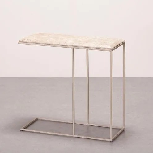 Mesa de Apoio Máli Tampo Travertino Base Champagne - 78046 Sun House