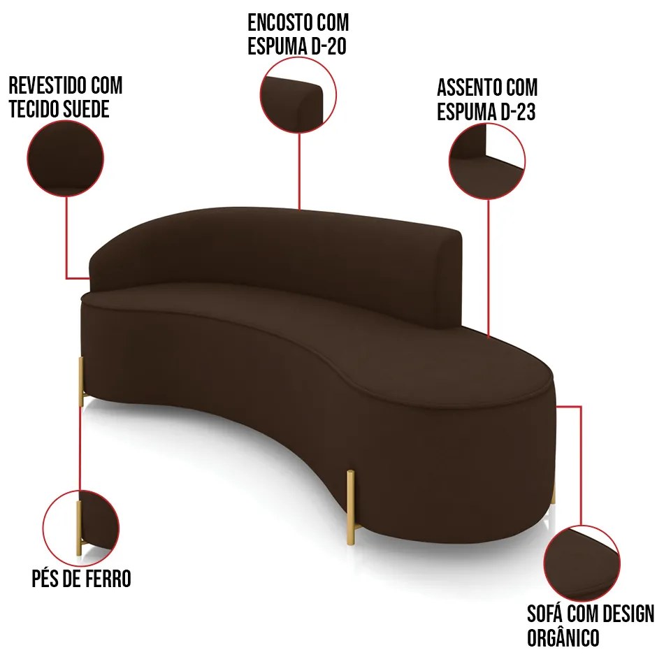 Sofá 4 Lugares Orgânico 220cm Pé Dourado Morgan Suede D03 - D'Rossi - Marrom