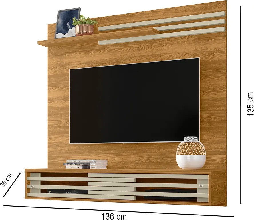 Painel TV 55 Pol 136cm Bancada Suspensa para Sala Briven Cumaru/Opala M20 - D'Rossi