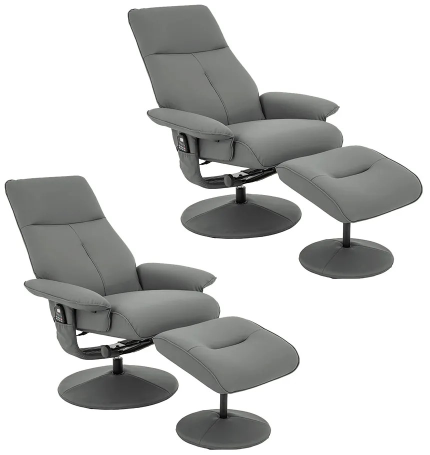 Kit 2 Poltronas de Massagem Reclinável e Giratória Arizona com Apoio de Pés Pu Fendi G56 - Gran Belo