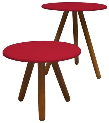 Mesa De Centro + Mesinha Lateral Sala Pé Palito Vermelho