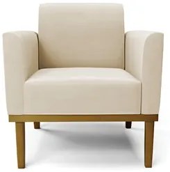 Sofá Namoradeira e 1 Poltrona Base Madeira Castanho Maressa Suede Bege