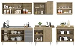 Armário de Cozinha Modulado de Canto 6 Peças CP33 com Pia Inox Castanh