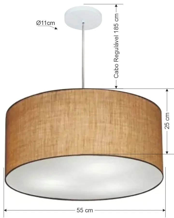 Lustre Pendente Cilíndrico Md-4214 Cúpula em Tecido 55x25cm Palha - Bivolt