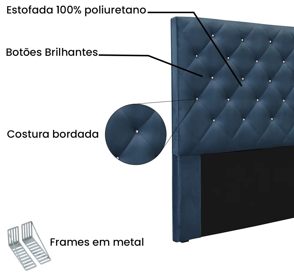 Cabeceira Cama Box Casal 140 cm Tania Veludo S04 - D'Rossi - Azul Marinho