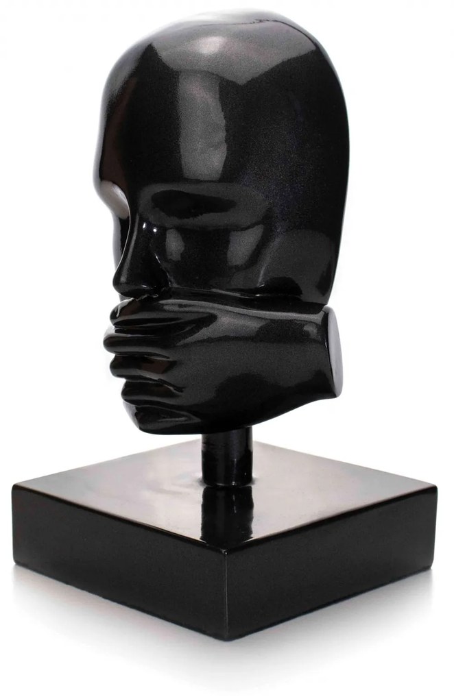 Escultura Decorativa Máscara Silêncio Em Cerâmica Grafite 25x15 Cm - D'Rossi