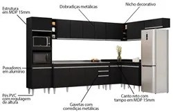 Armário de Cozinha Modulada de Canto 9 Peças CP06 Balcão com Pia Inox