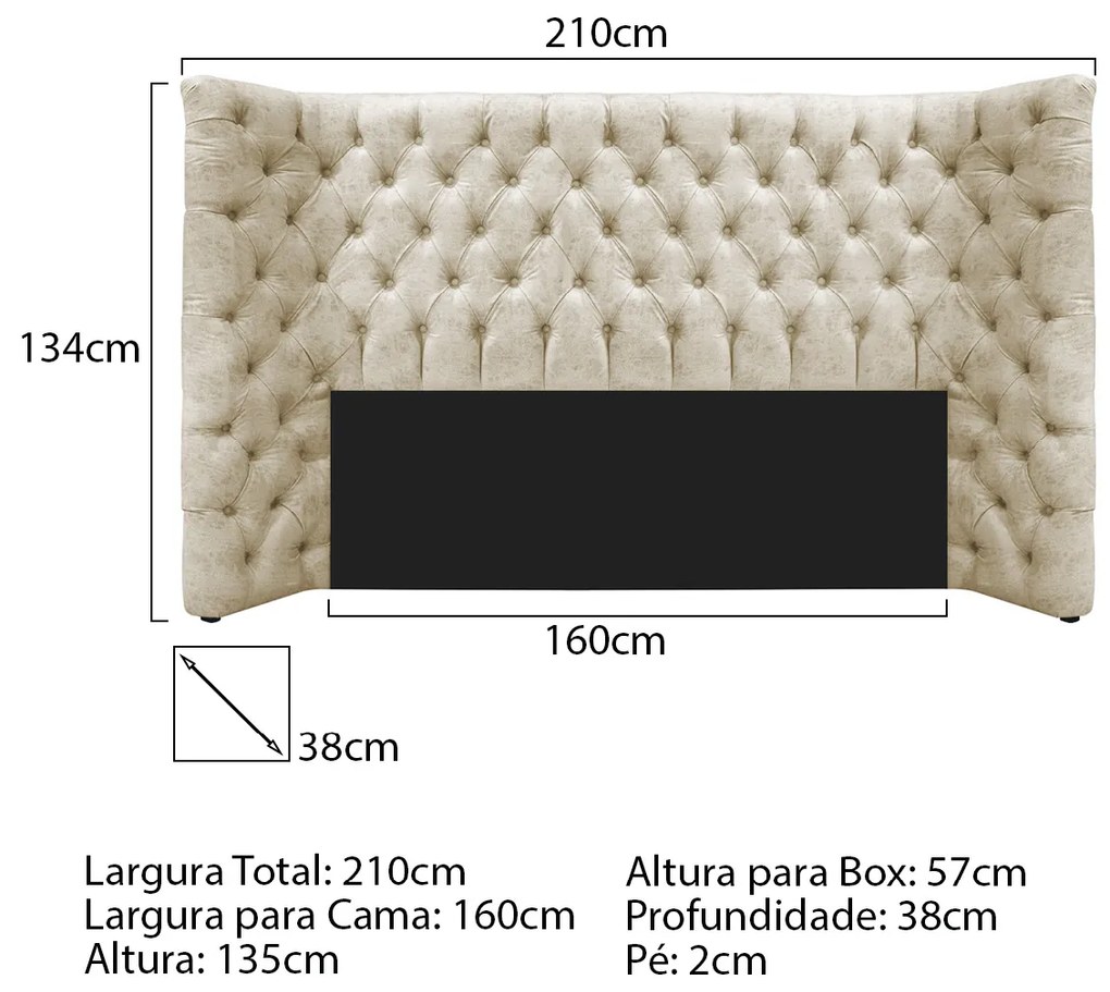 Cabeceira Queen Everest P02 160 cm para cama Box Linho - ADJ Decor