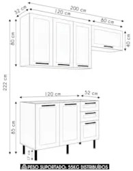Armário Cozinha 3 Peças Balcão Para Pia CP4A Zaya Branco T01 - Mpozena