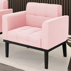 Poltrona Decorativa Base Madeira Preto Ana Suede Rosa Bebê - Ibiza