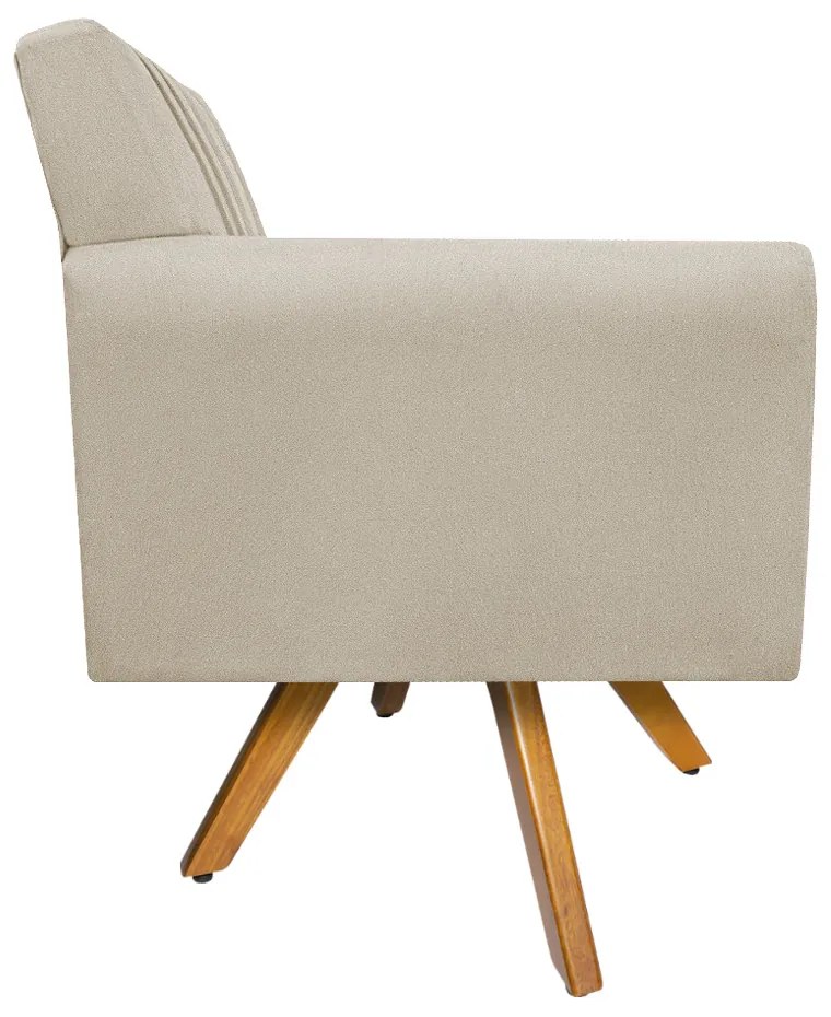 Poltrona Laura Base Giratória de Madeira Suede Bege - ADJ Decor