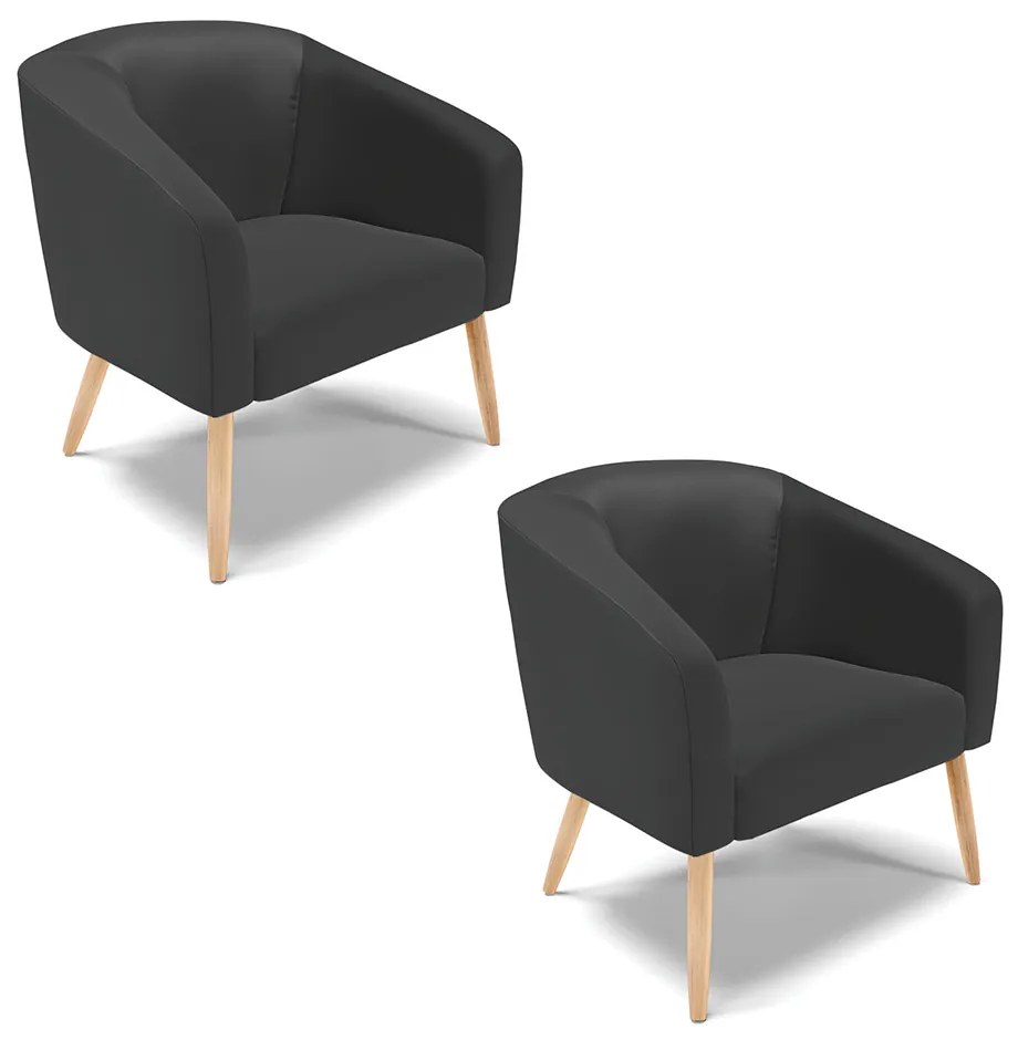 Poltrona Decorativa Pé Palito Natural Kit 2 Stella Sintético D03 - D'Rossi - Preto